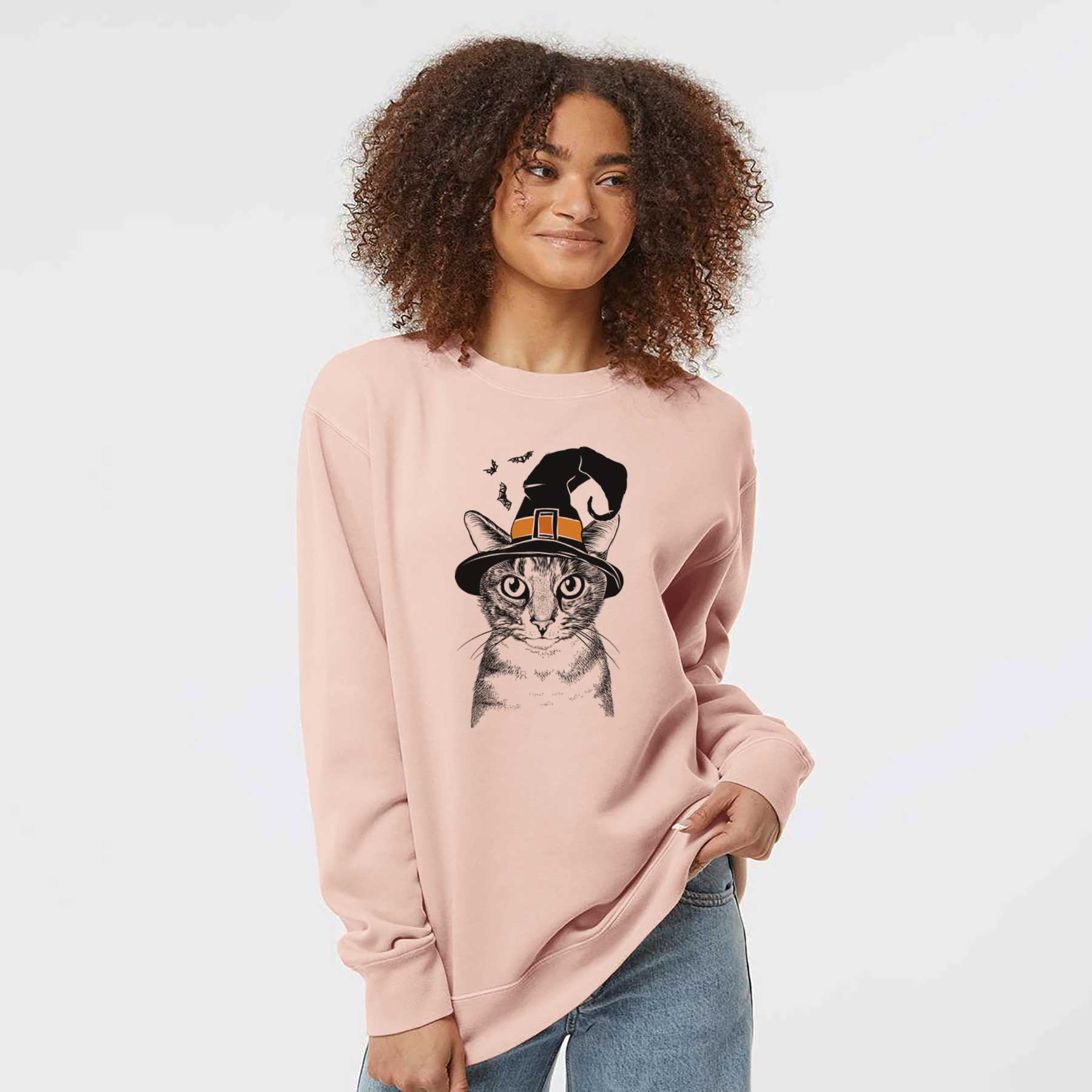 Witch Hobbes the Tabby Cat - Unisex Pigment Dyed Crew Sweatshirt