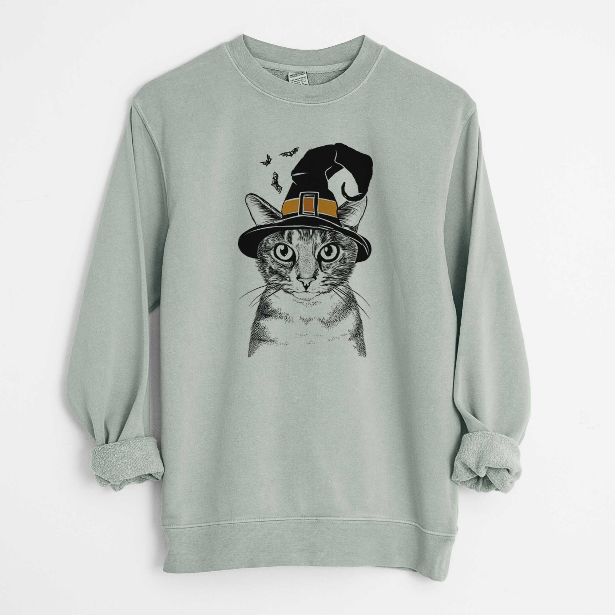 Witch Hobbes the Tabby Cat - Unisex Pigment Dyed Crew Sweatshirt