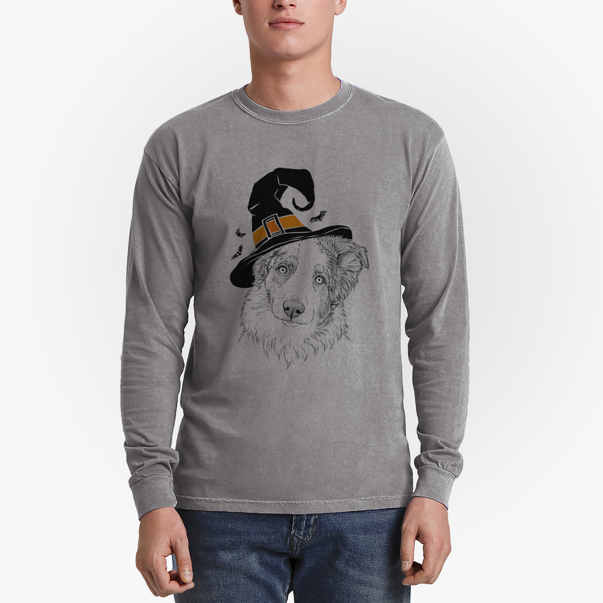 Witch HoneyBee the Miniature Australian Shepherd - Men's Heavyweight 100% Cotton Long Sleeve