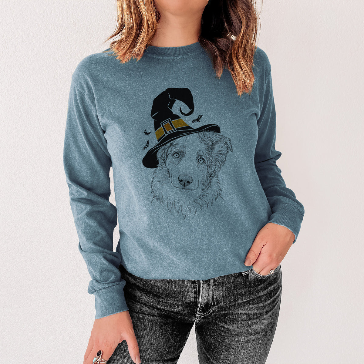 Witch HoneyBee the Miniature Australian Shepherd - Men's Heavyweight 100% Cotton Long Sleeve