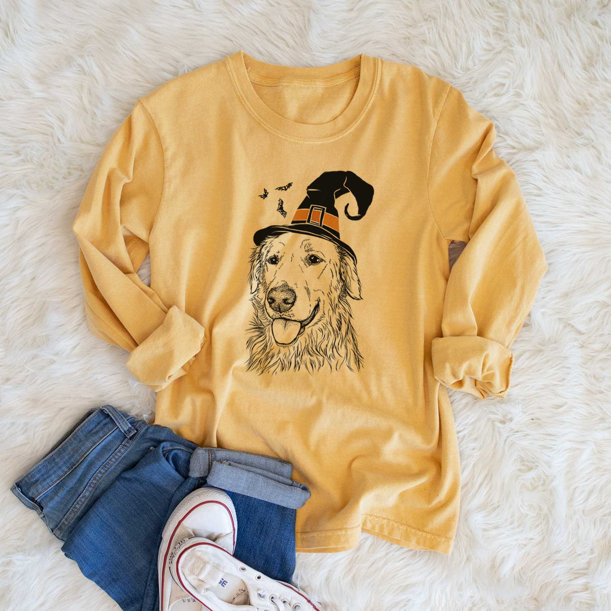 Witch Hopper the Golden Retriever - Men's Heavyweight 100% Cotton Long Sleeve
