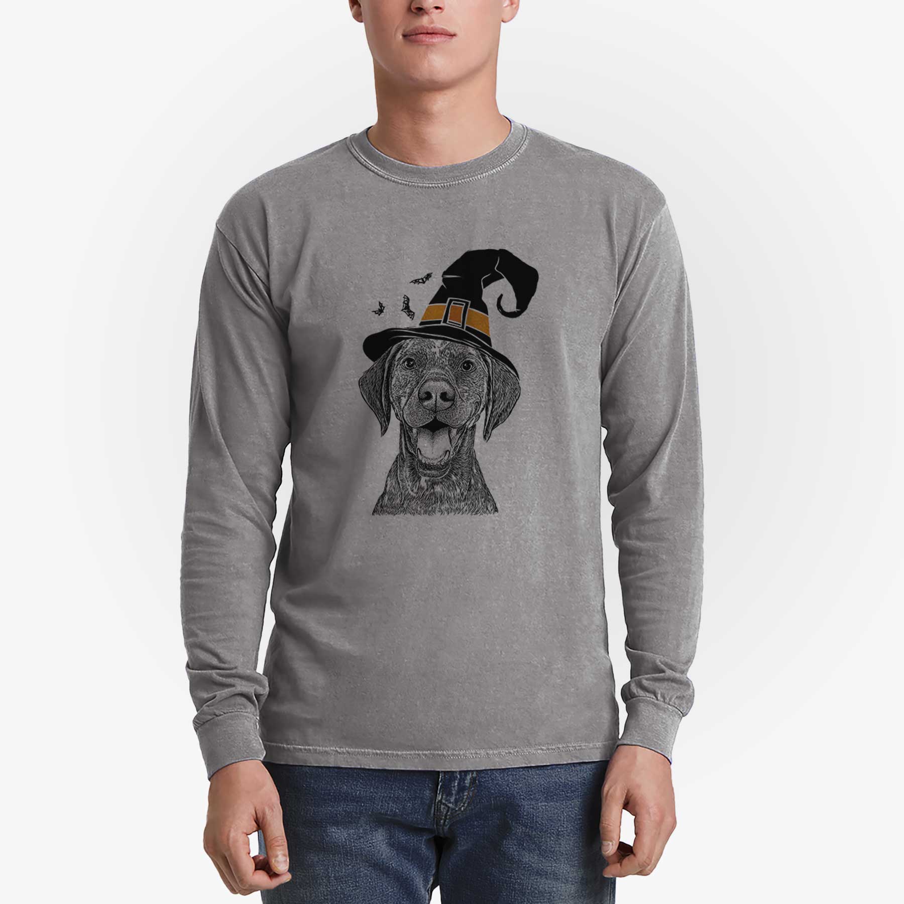 Witch Hudson the German Shorthaired Pointer - Men's Heavyweight 100% Cotton Long Sleeve