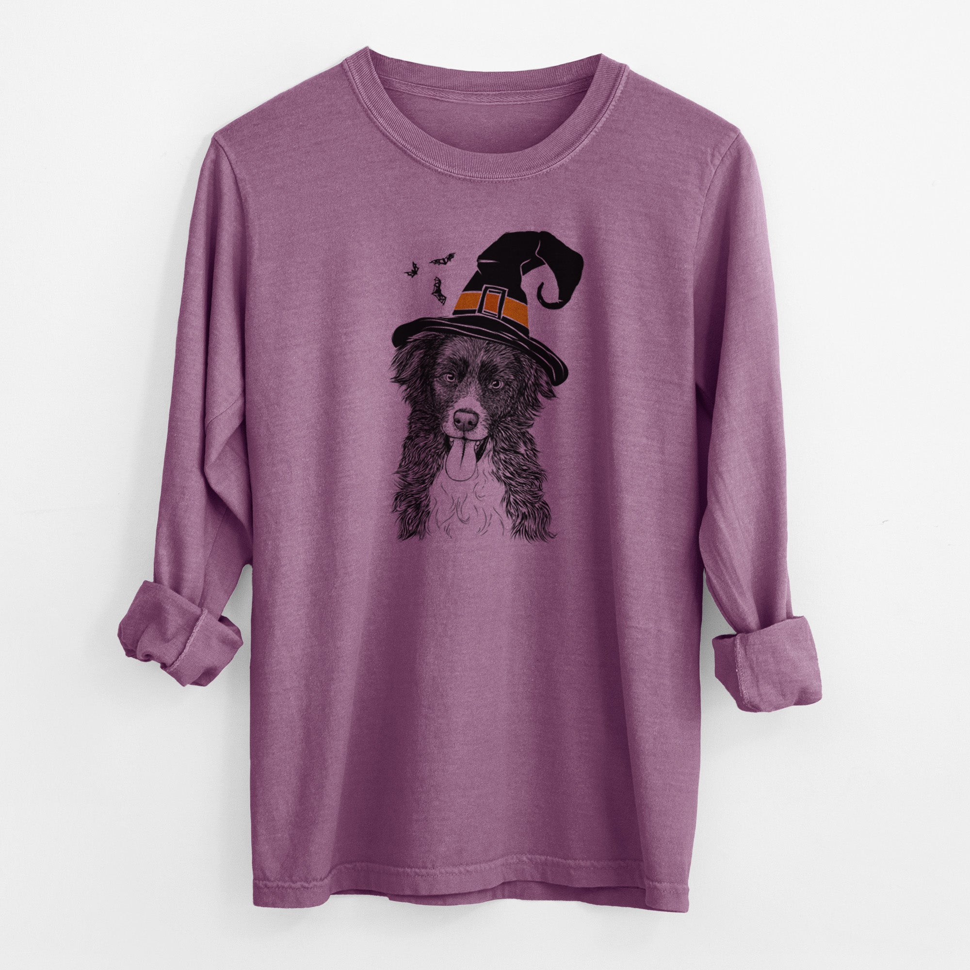 Witch Indi the Border Collie - Men's Heavyweight 100% Cotton Long Sleeve