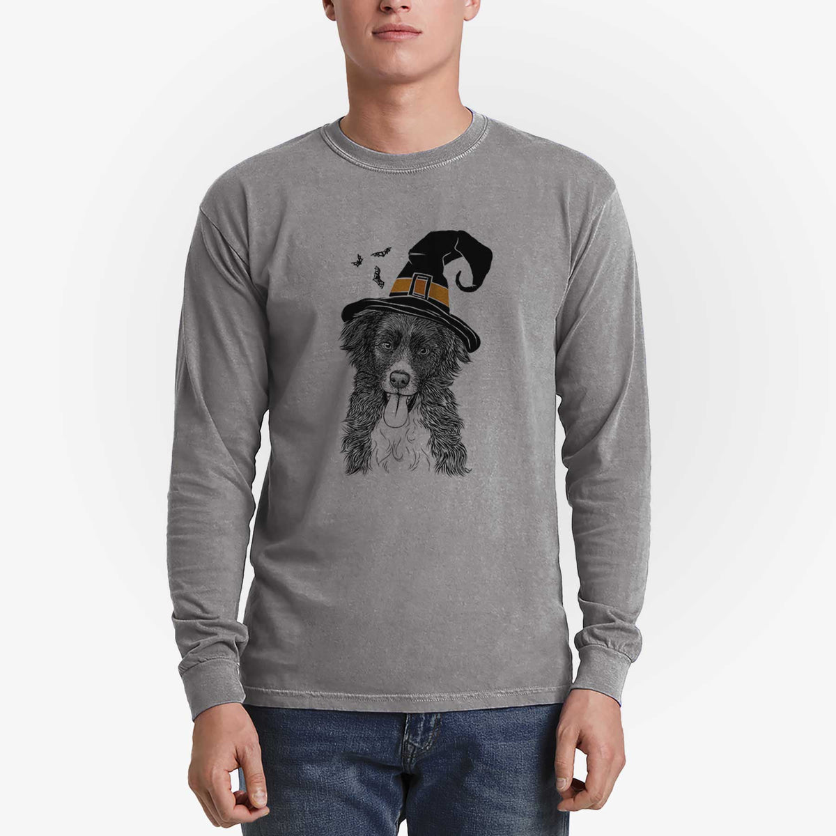 Witch Indi the Border Collie - Men's Heavyweight 100% Cotton Long Sleeve