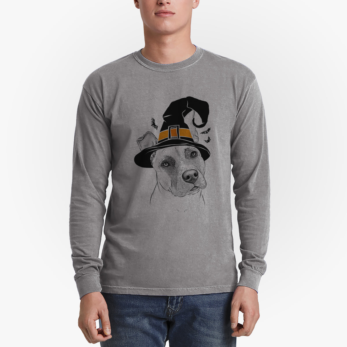 Witch Ivy the Pitbull Mix - Men's Heavyweight 100% Cotton Long Sleeve
