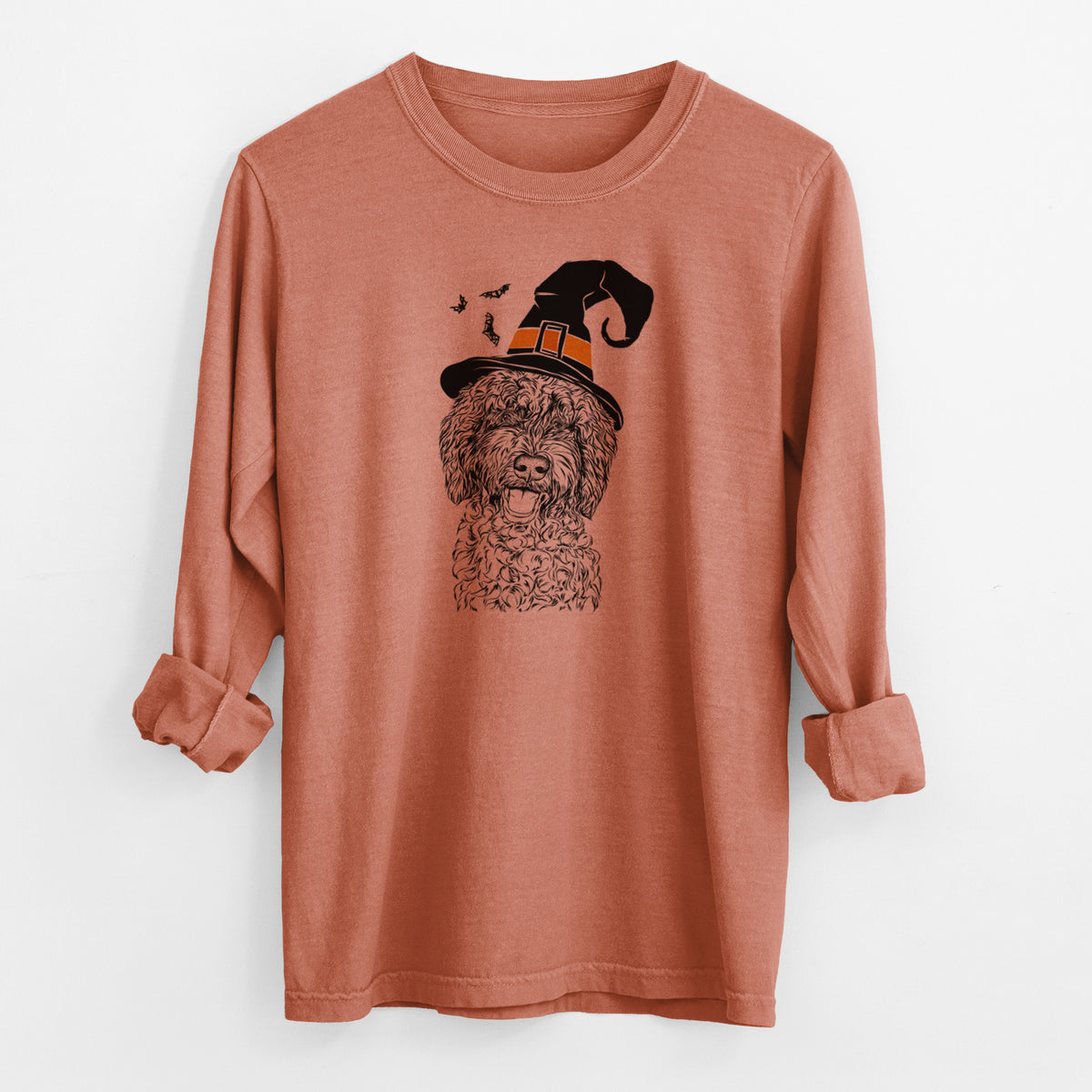 Witch Jack the Chocolate Labradoodle - Men's Heavyweight 100% Cotton Long Sleeve