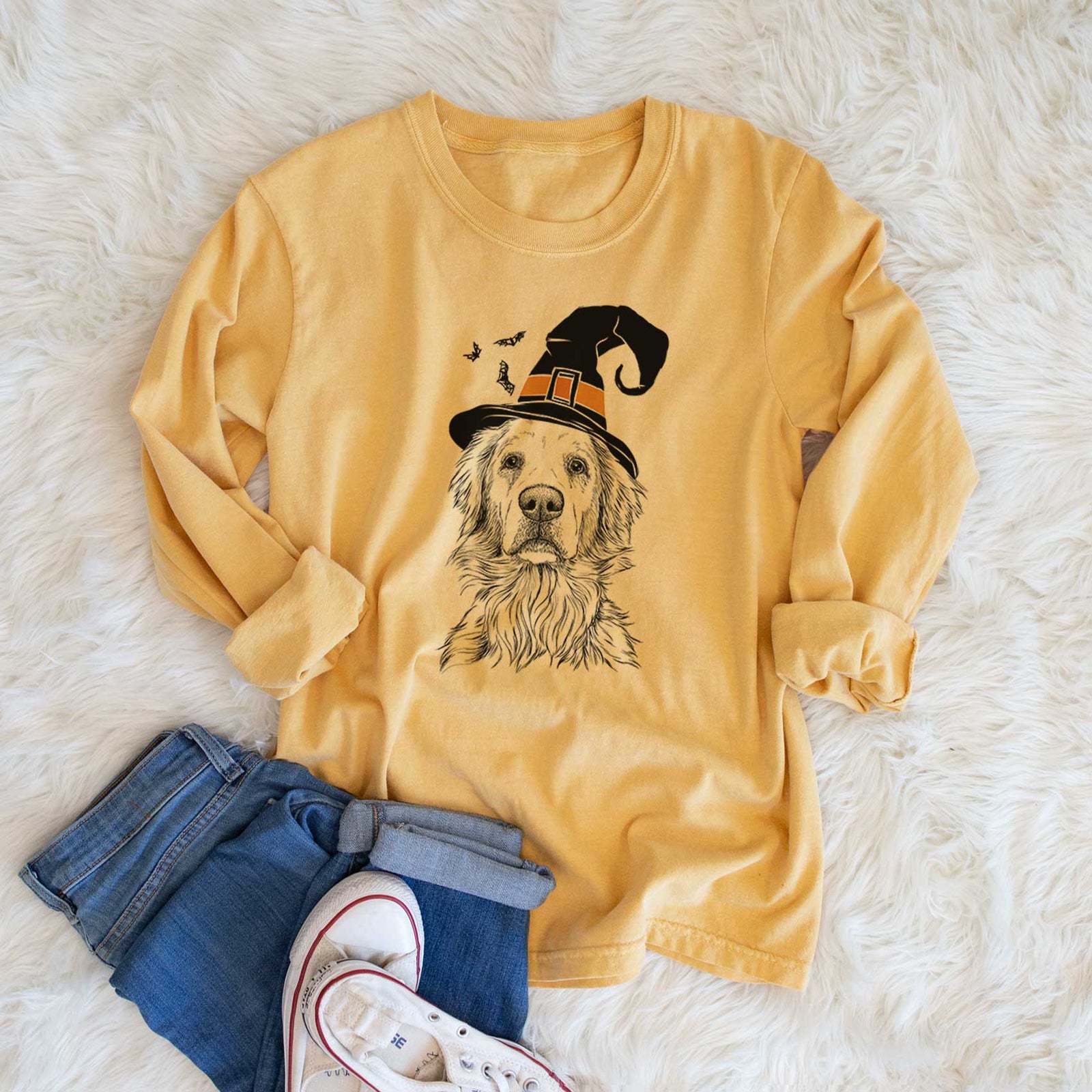 Witch Jake aroni the Golden Retriever - Men's Heavyweight 100% Cotton Long Sleeve