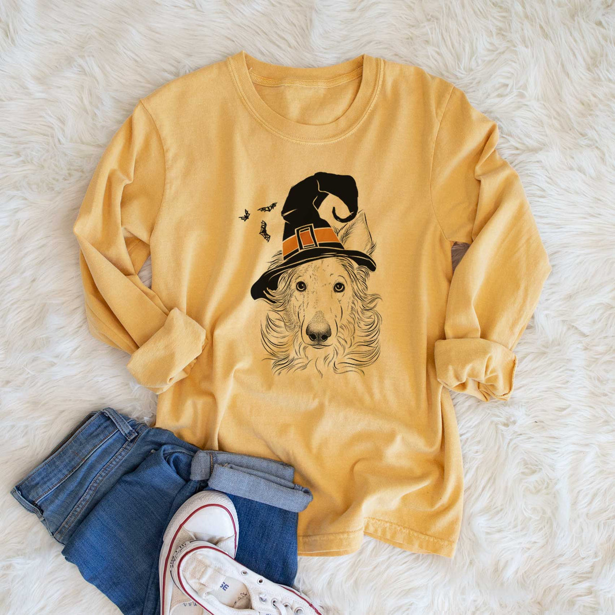 Witch Jasha the Borzoi - Men's Heavyweight 100% Cotton Long Sleeve