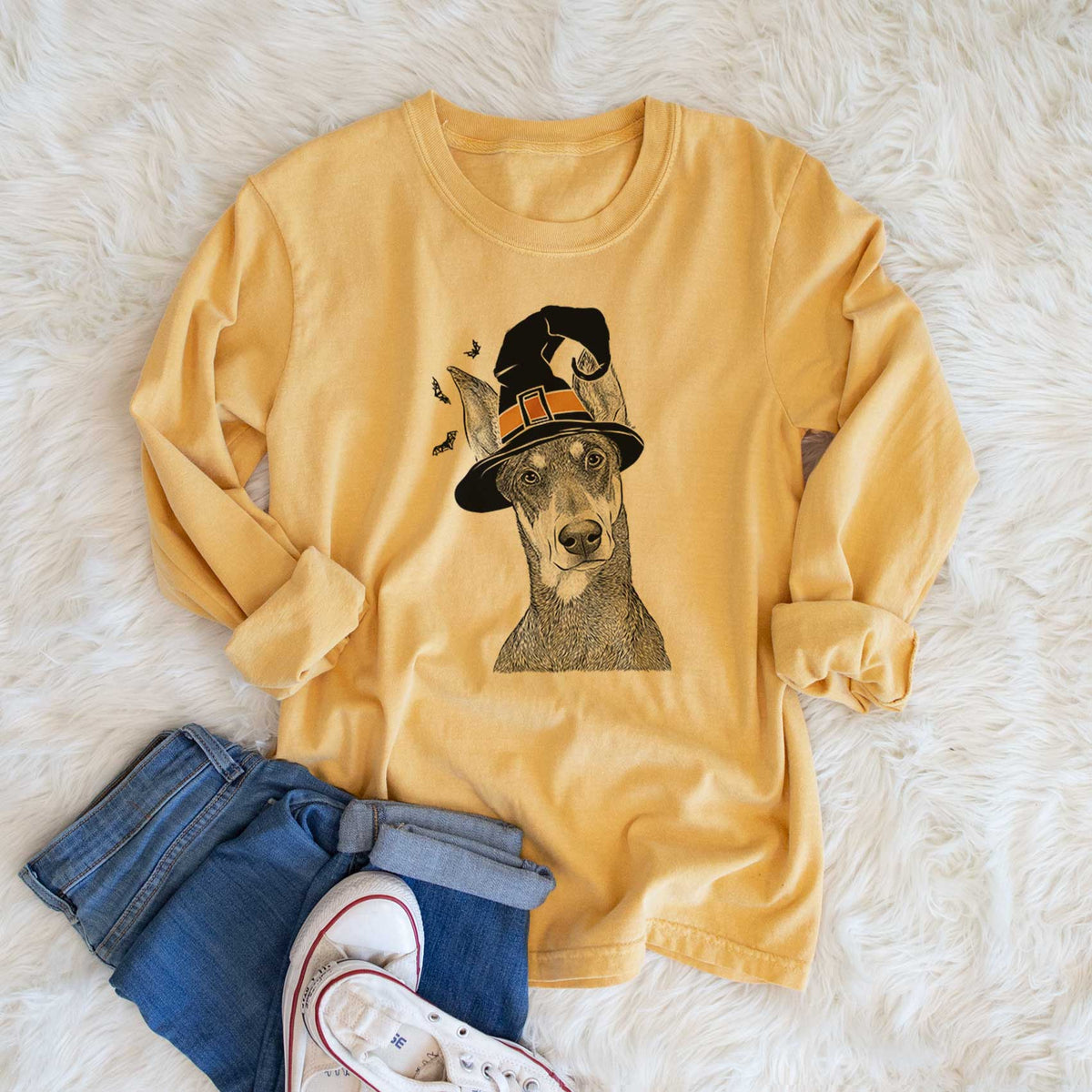 Witch Jenna the Doberman Pinscher - Men's Heavyweight 100% Cotton Long Sleeve