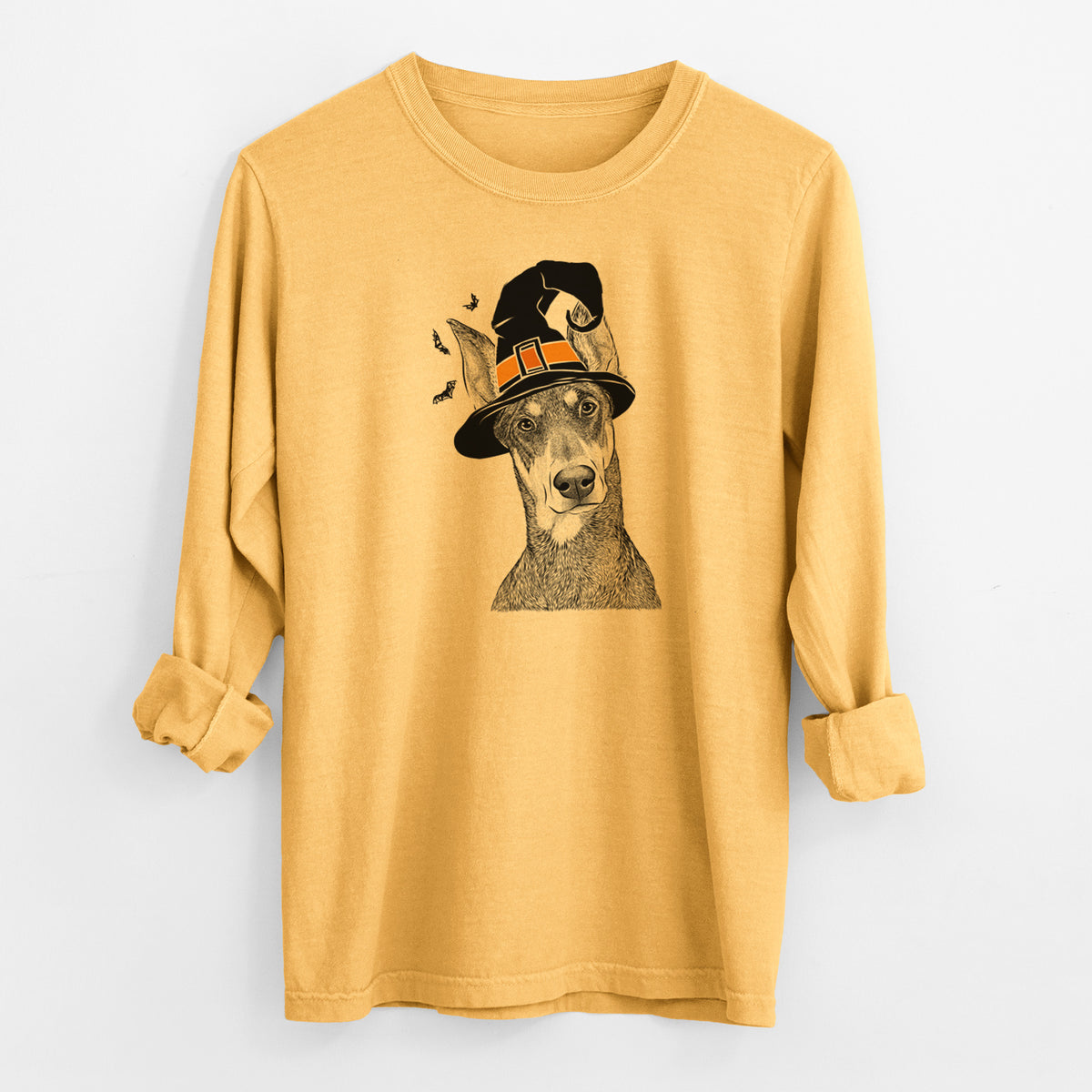 Witch Jenna the Doberman Pinscher - Men's Heavyweight 100% Cotton Long Sleeve