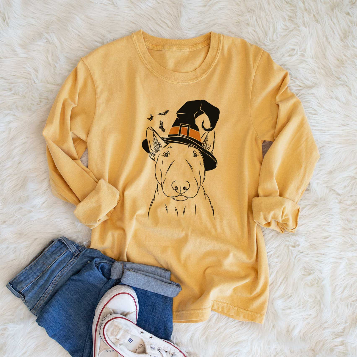 Witch Jett the Bull Terrier - Men's Heavyweight 100% Cotton Long Sleeve