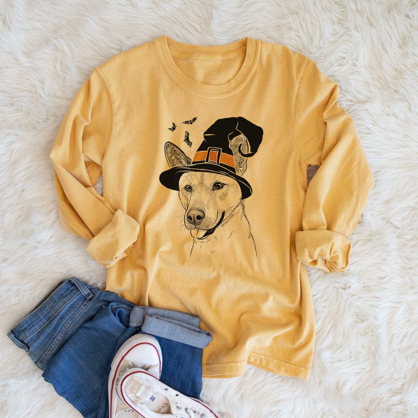 Witch Kulfi the Jindo Shiba Inu Mix - Men's Heavyweight 100% Cotton Long Sleeve