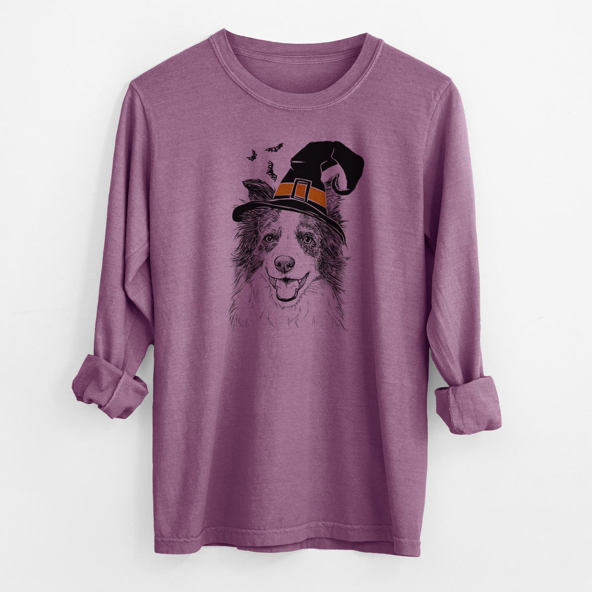 Witch Kylee the Border Collie - Men's Heavyweight 100% Cotton Long Sleeve