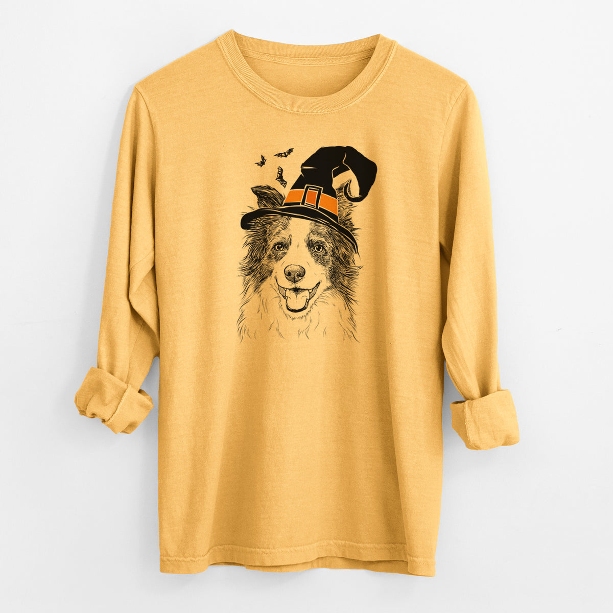 Witch Kylee the Border Collie - Men's Heavyweight 100% Cotton Long Sleeve