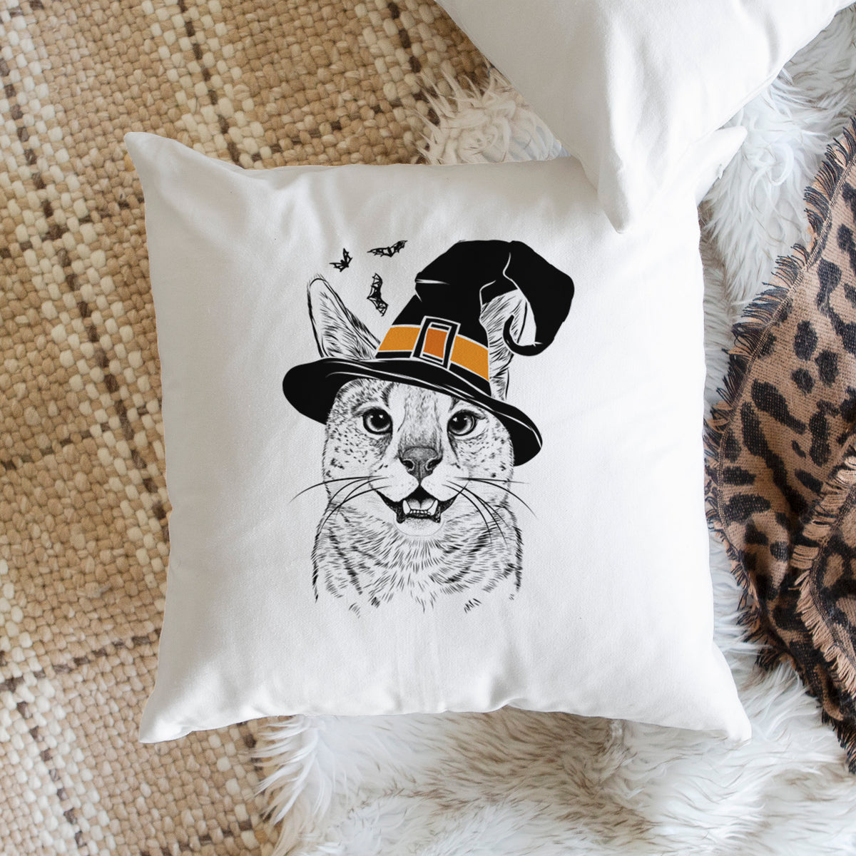 Lucky the Serval Cat - Throw Pillow Cover