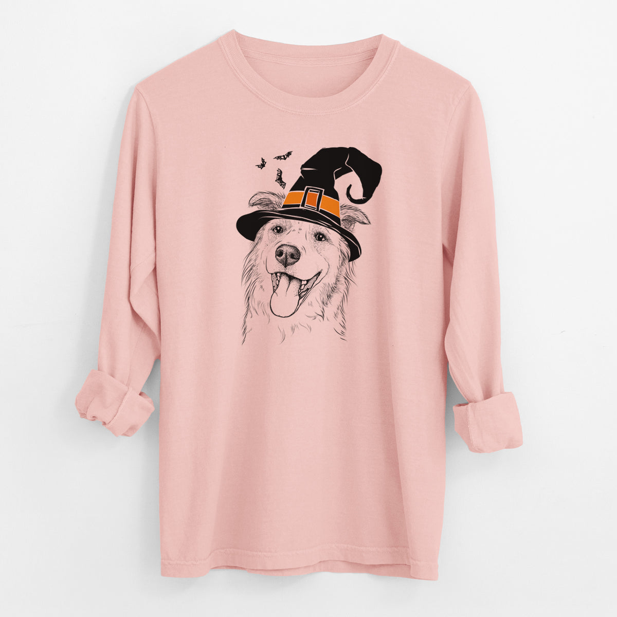 Witch Macaroni the Border Collie - Men's Heavyweight 100% Cotton Long Sleeve