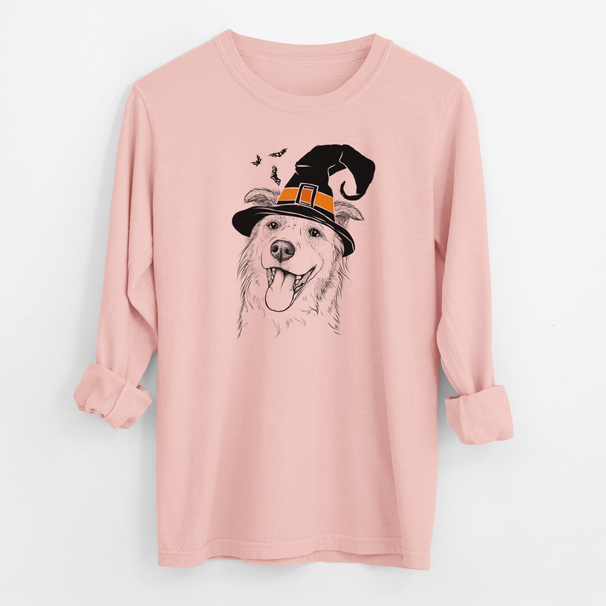 Witch Macaroni the Border Collie - Men's Heavyweight 100% Cotton Long Sleeve