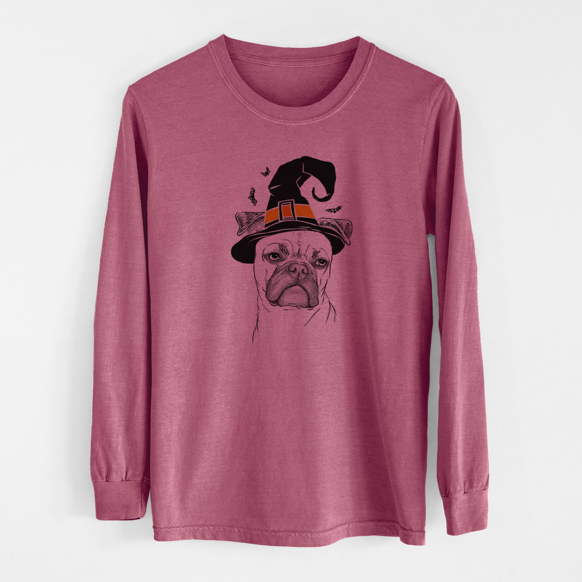 Witch Mack the Bugg (Boston Terrier/Pug) - Men's Heavyweight 100% Cotton Long Sleeve