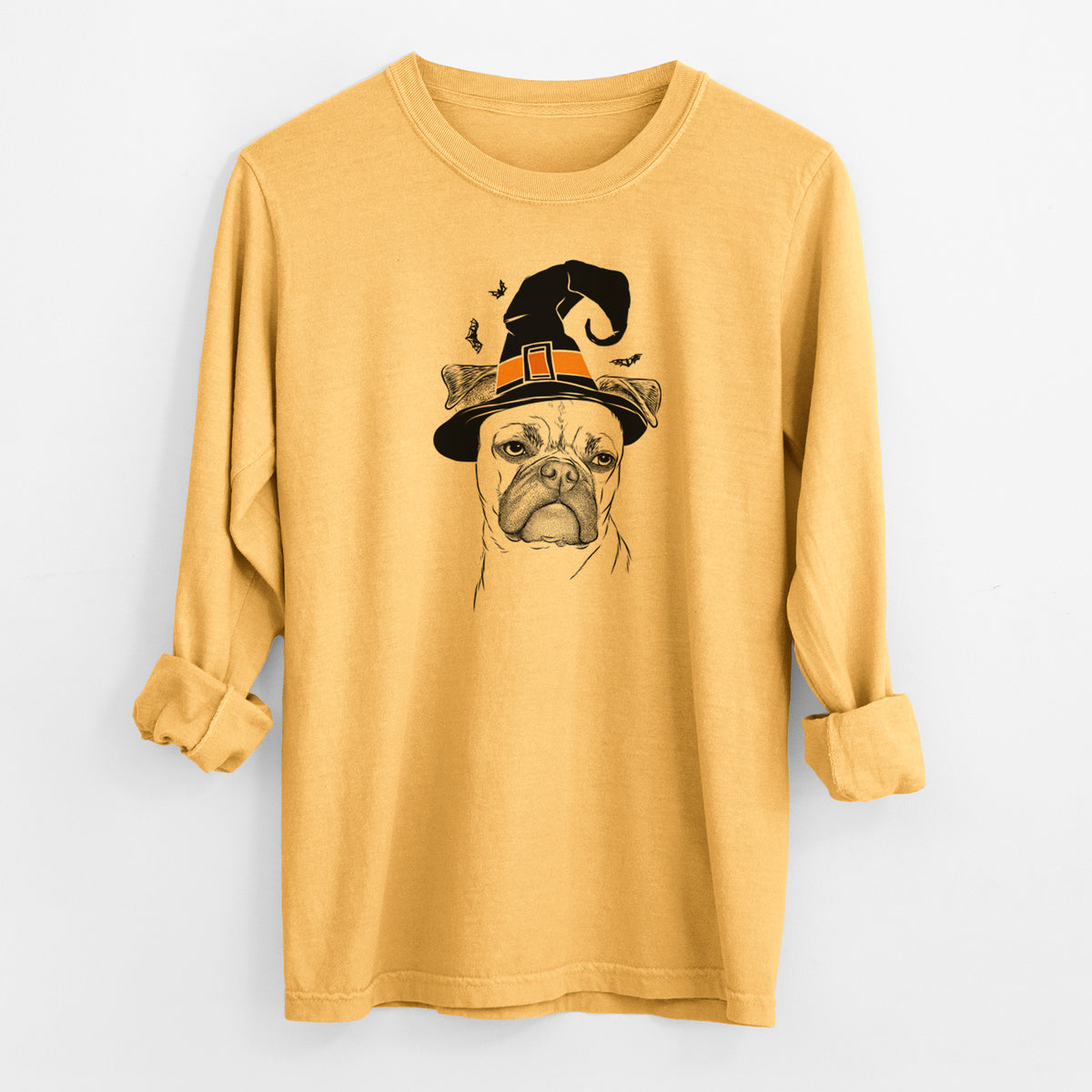 Witch Mack the Bugg (Boston Terrier/Pug) - Men's Heavyweight 100% Cotton Long Sleeve