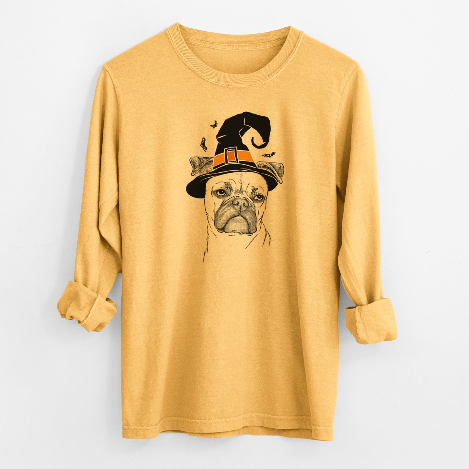 Witch Mack the Bugg (Boston Terrier/Pug) - Men's Heavyweight 100% Cotton Long Sleeve