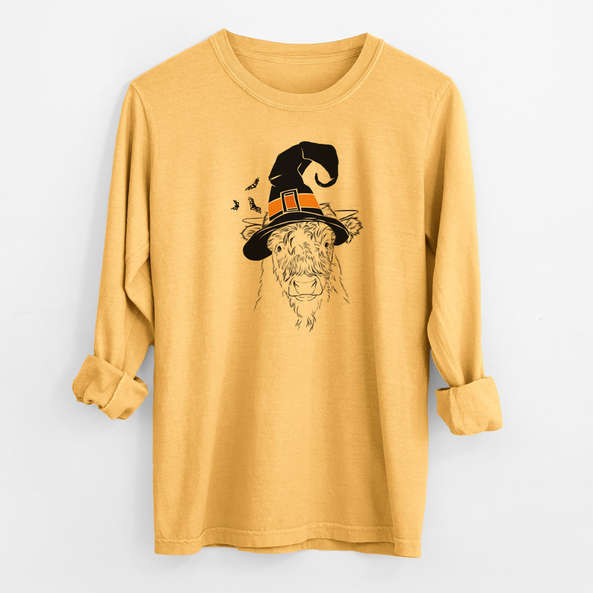 Witch Mack the Scottish Highland Cow - Men's Heavyweight 100% Cotton Long Sleeve
