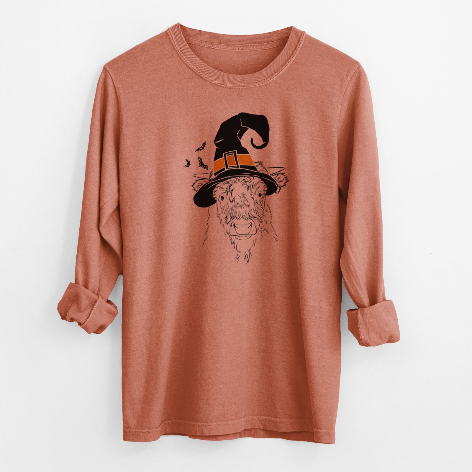 Witch Mack the Scottish Highland Cow - Men's Heavyweight 100% Cotton Long Sleeve