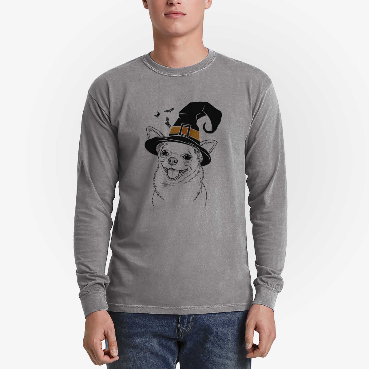 Witch Maddison Pearl the Chihuahua - Men's Heavyweight 100% Cotton Long Sleeve
