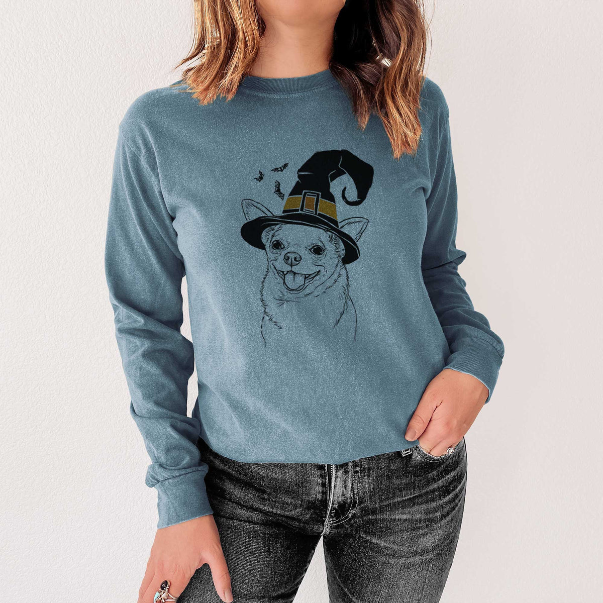 Witch Maddison Pearl the Chihuahua - Men's Heavyweight 100% Cotton Long Sleeve