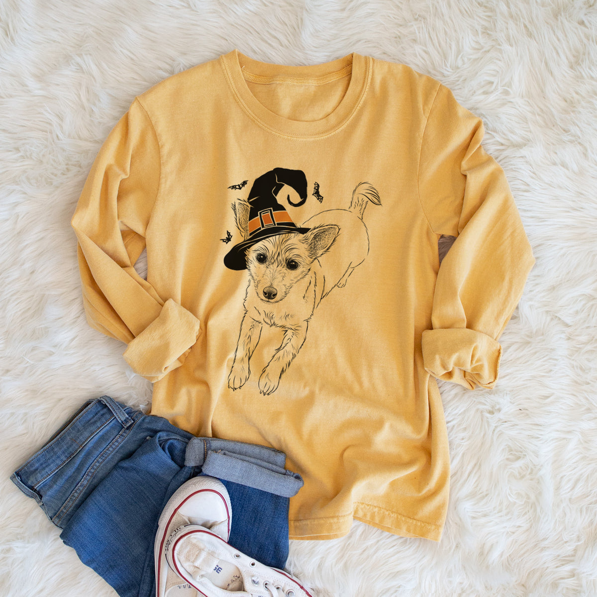 Witch Maisie the Terrier Mix - Men's Heavyweight 100% Cotton Long Sleeve