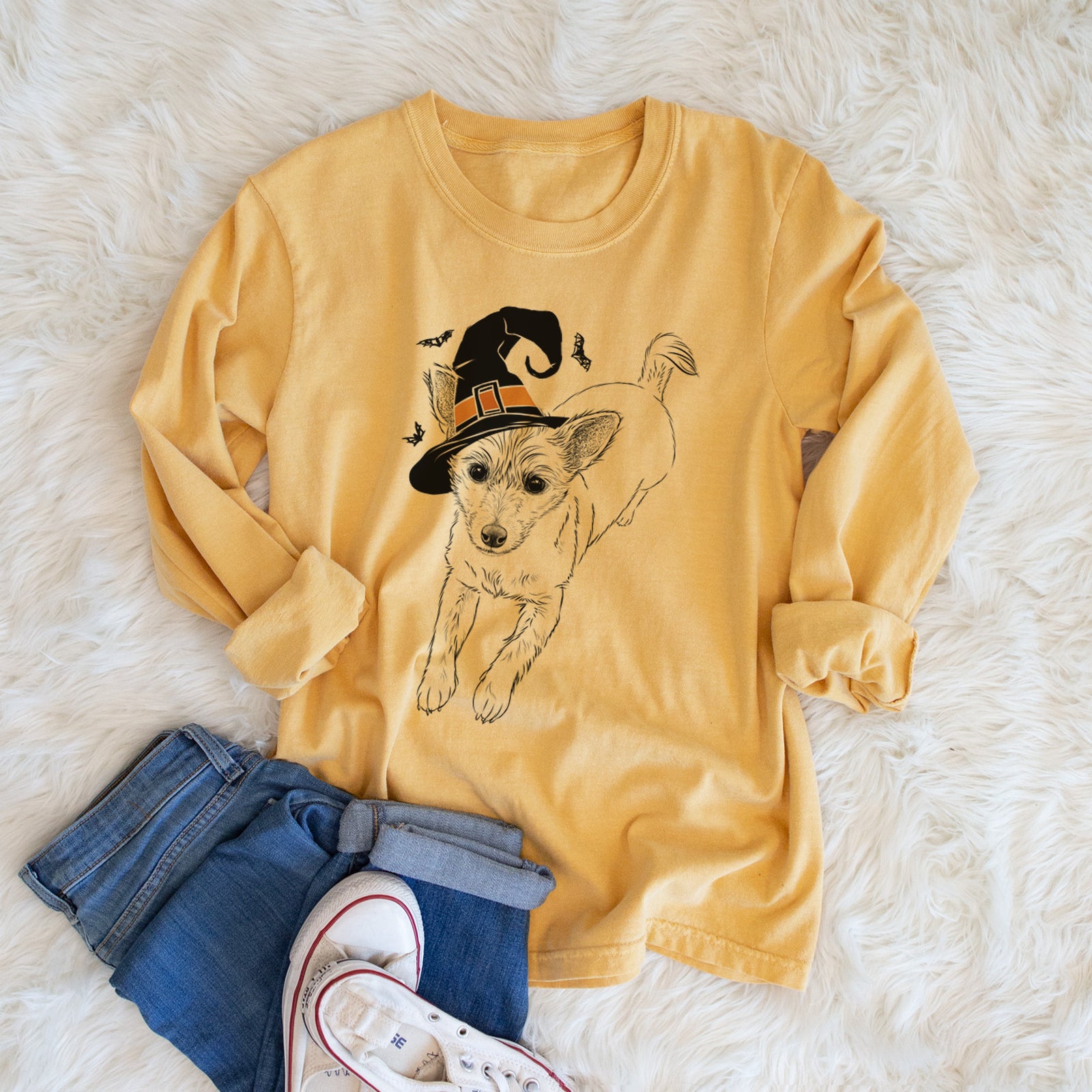 Witch Maisie the Terrier Mix - Men's Heavyweight 100% Cotton Long Sleeve