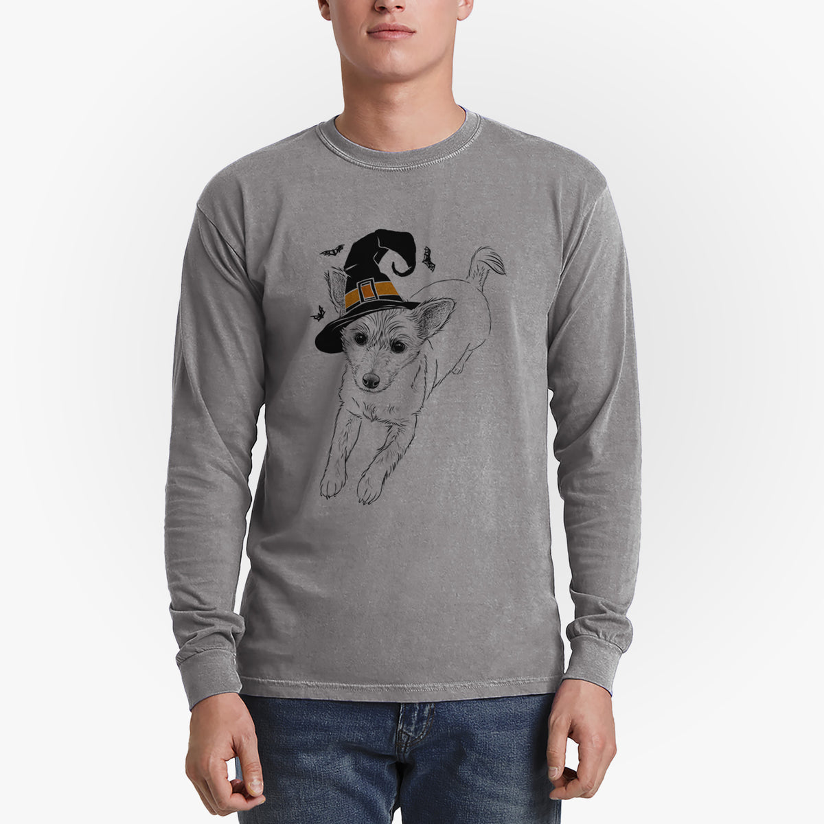 Witch Maisie the Terrier Mix - Men's Heavyweight 100% Cotton Long Sleeve