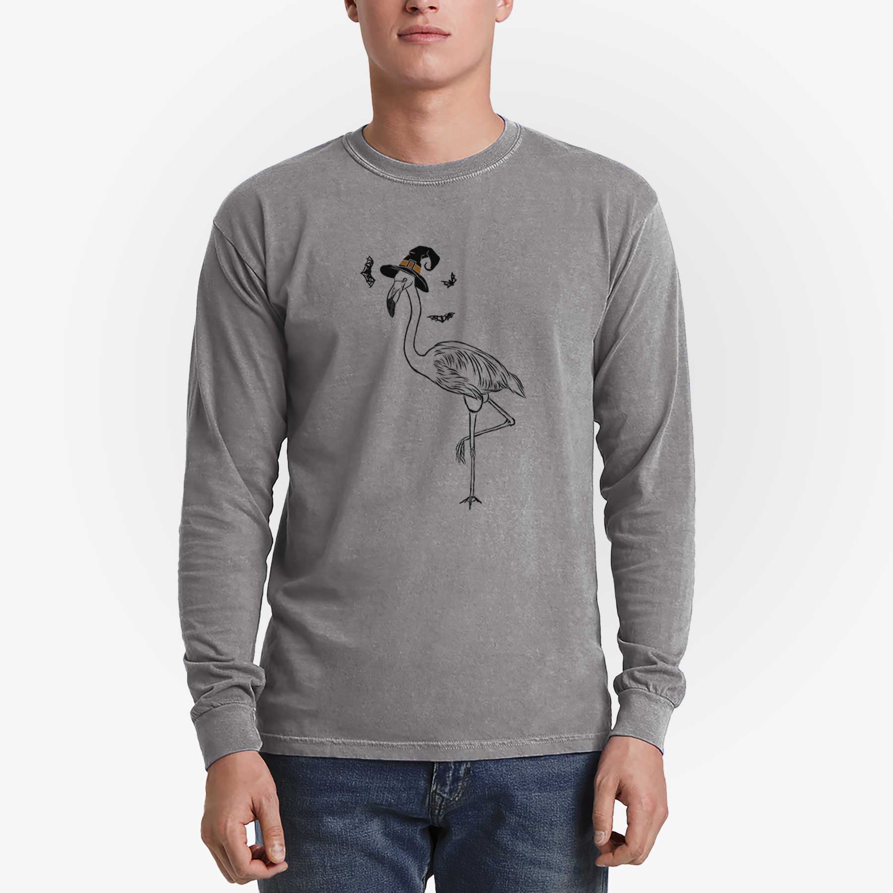 Witch Mango the Flamingo - Men's Heavyweight 100% Cotton Long Sleeve