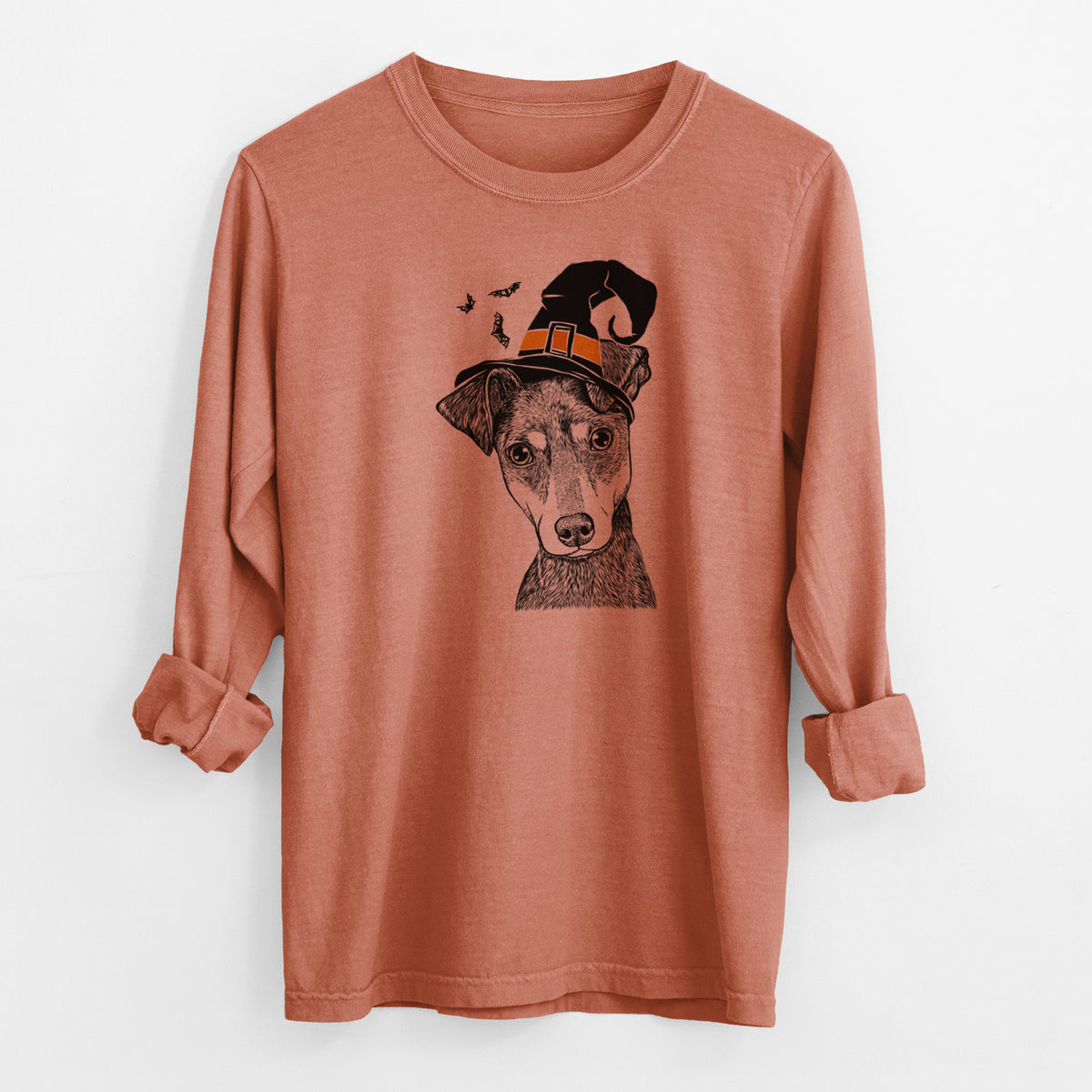 Witch Manny the Manchester Terrier - Men&#39;s Heavyweight 100% Cotton Long Sleeve