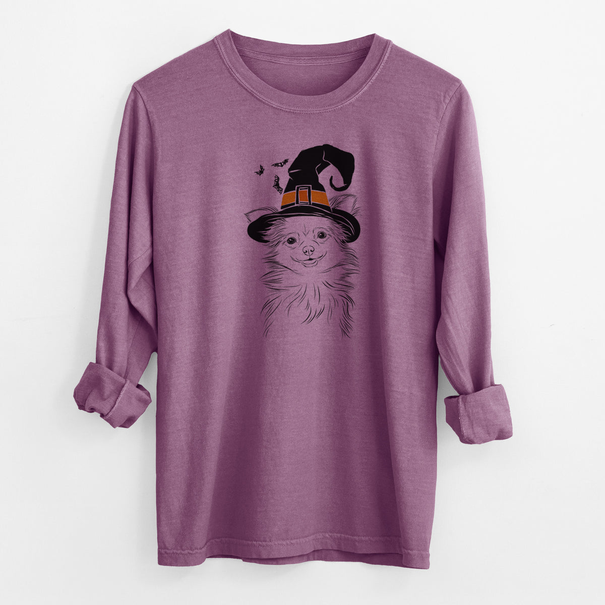 Witch Marzi the Long Haired Chihuahua - Men's Heavyweight 100% Cotton Long Sleeve