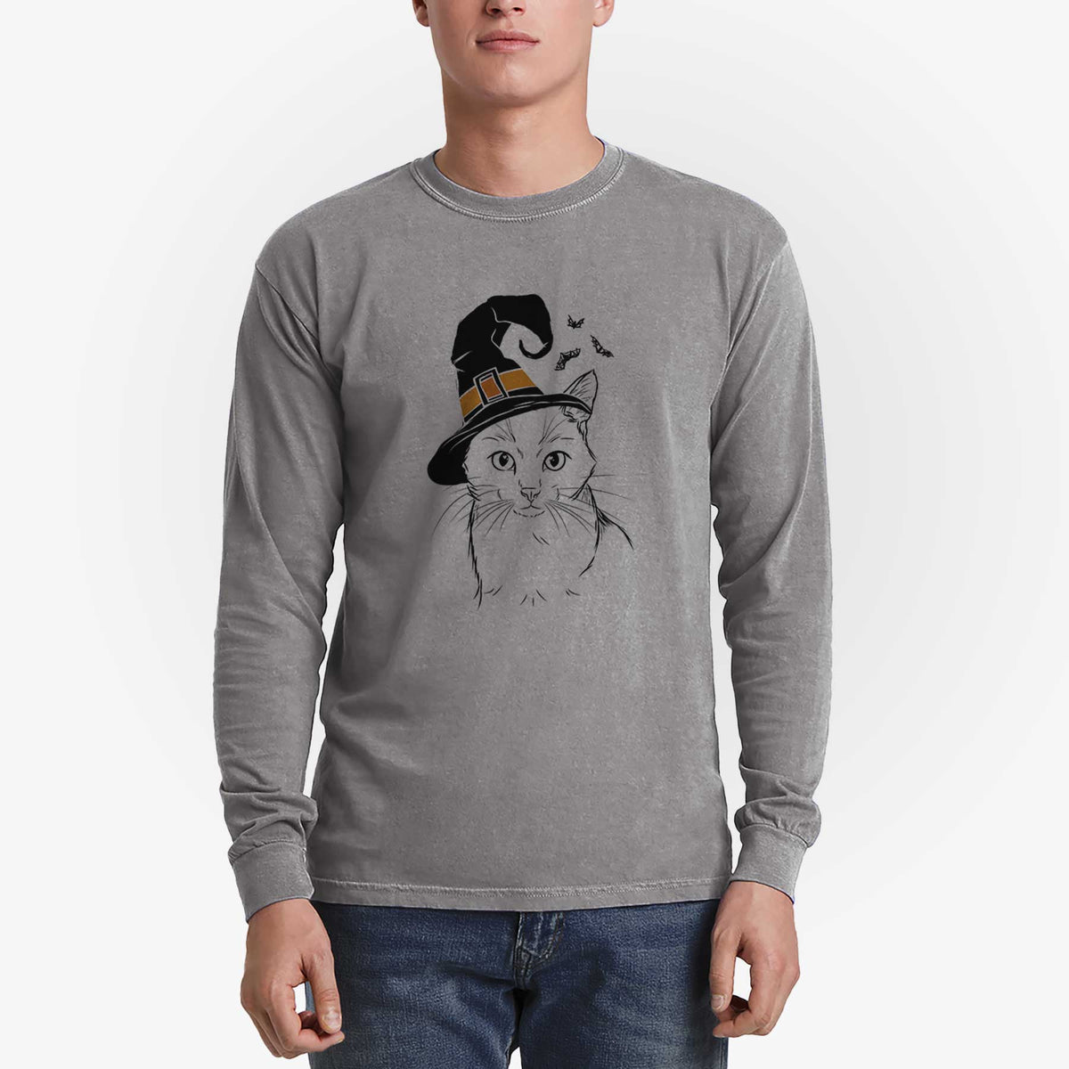 Witch Maverick the Cat - Men's Heavyweight 100% Cotton Long Sleeve