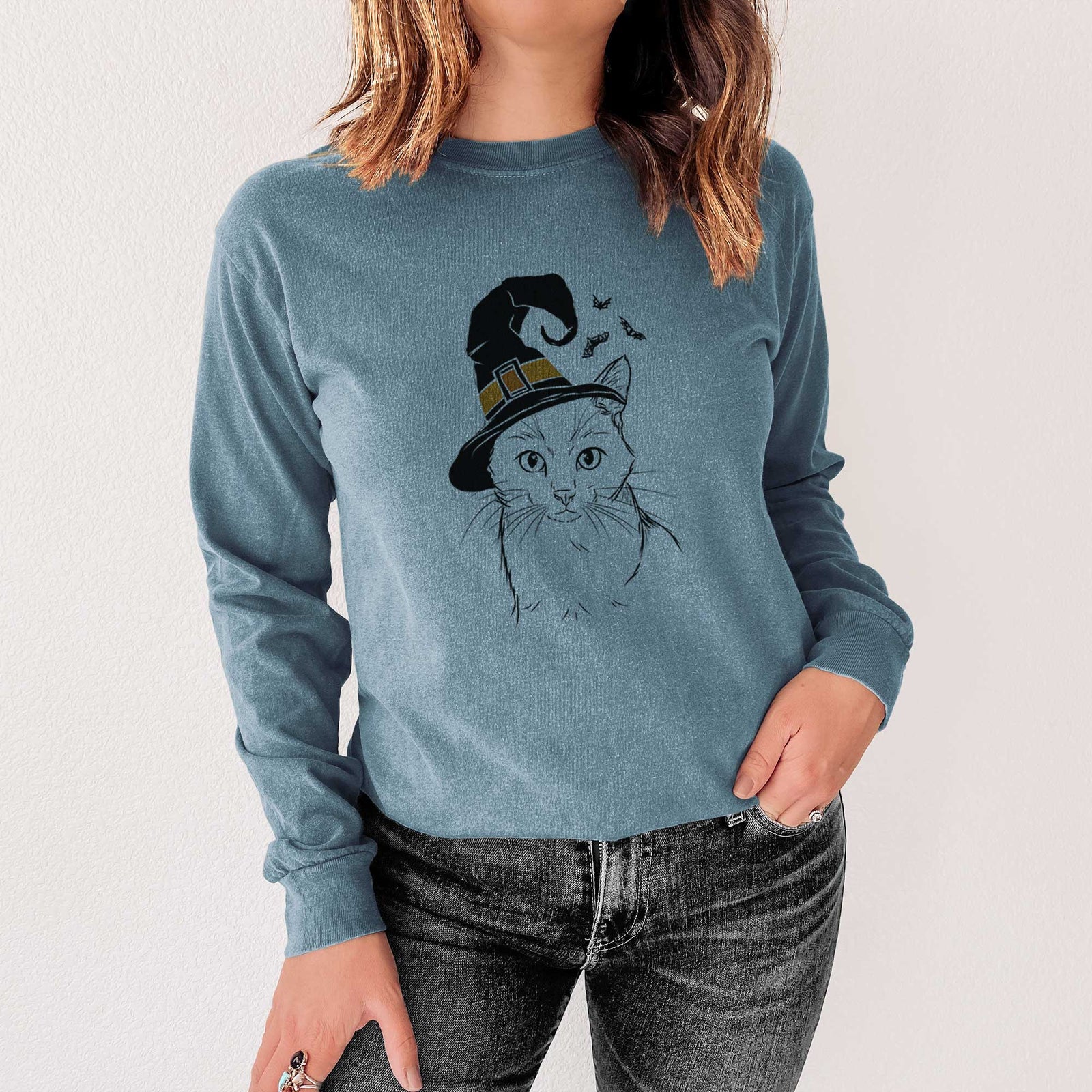 Witch Maverick the Cat - Men's Heavyweight 100% Cotton Long Sleeve