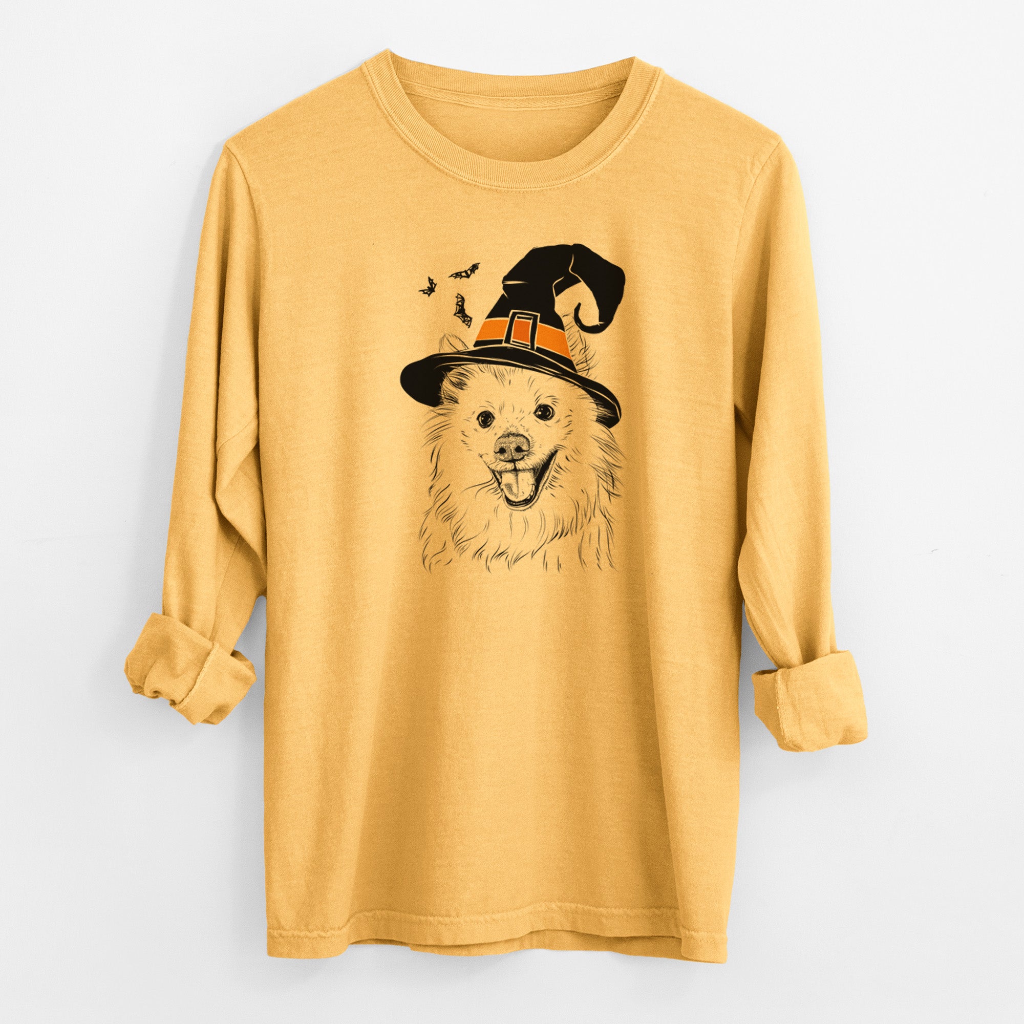 Witch Miki the American Eskimo - Men's Heavyweight 100% Cotton Long Sleeve