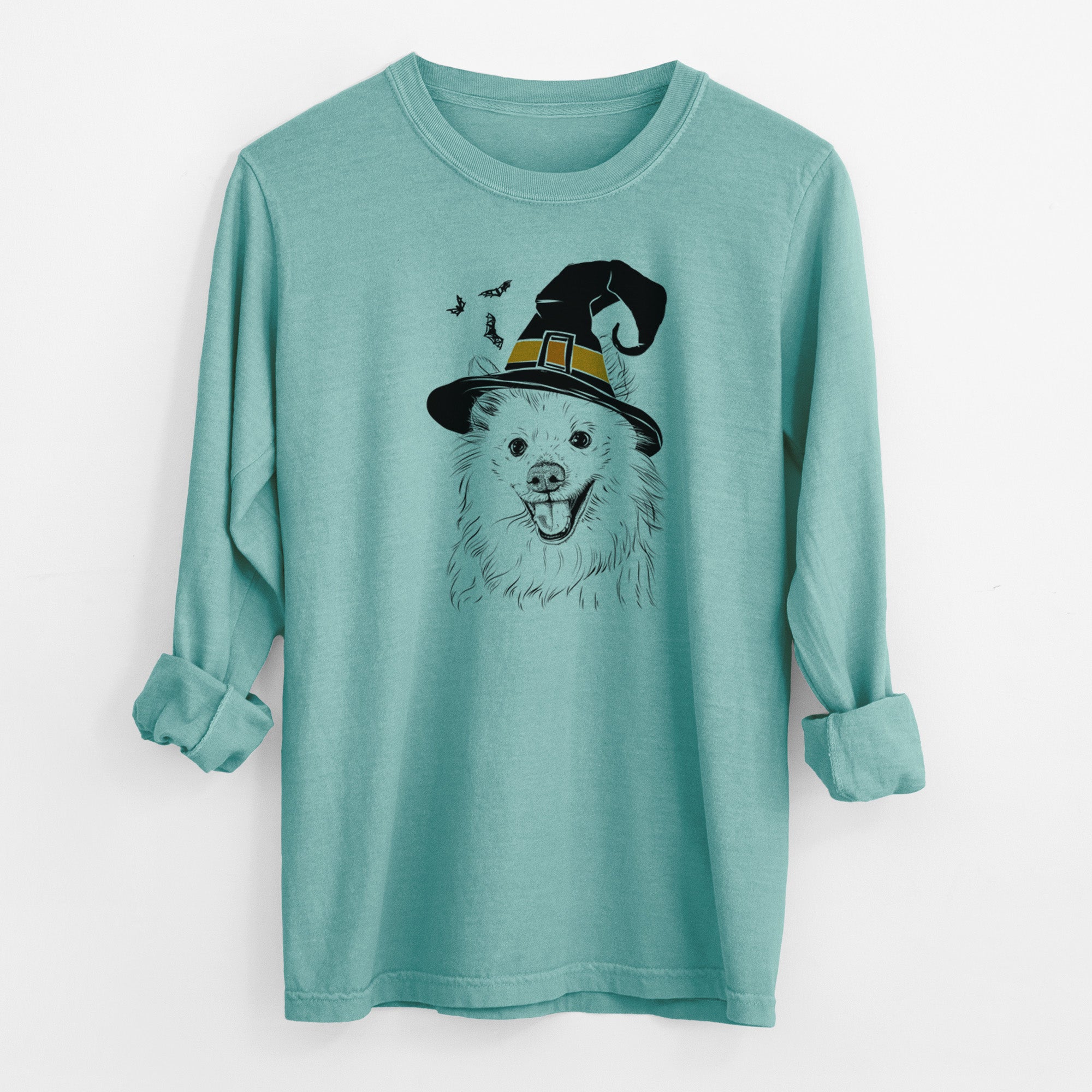 Witch Miki the American Eskimo - Men's Heavyweight 100% Cotton Long Sleeve