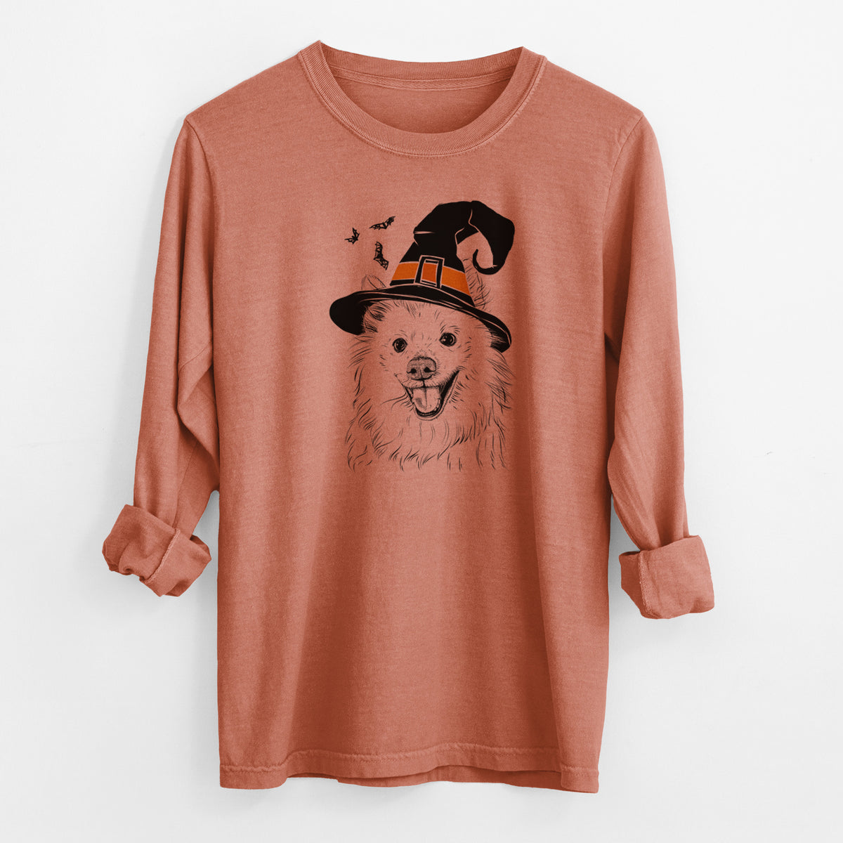 Witch Miki the American Eskimo - Men&#39;s Heavyweight 100% Cotton Long Sleeve