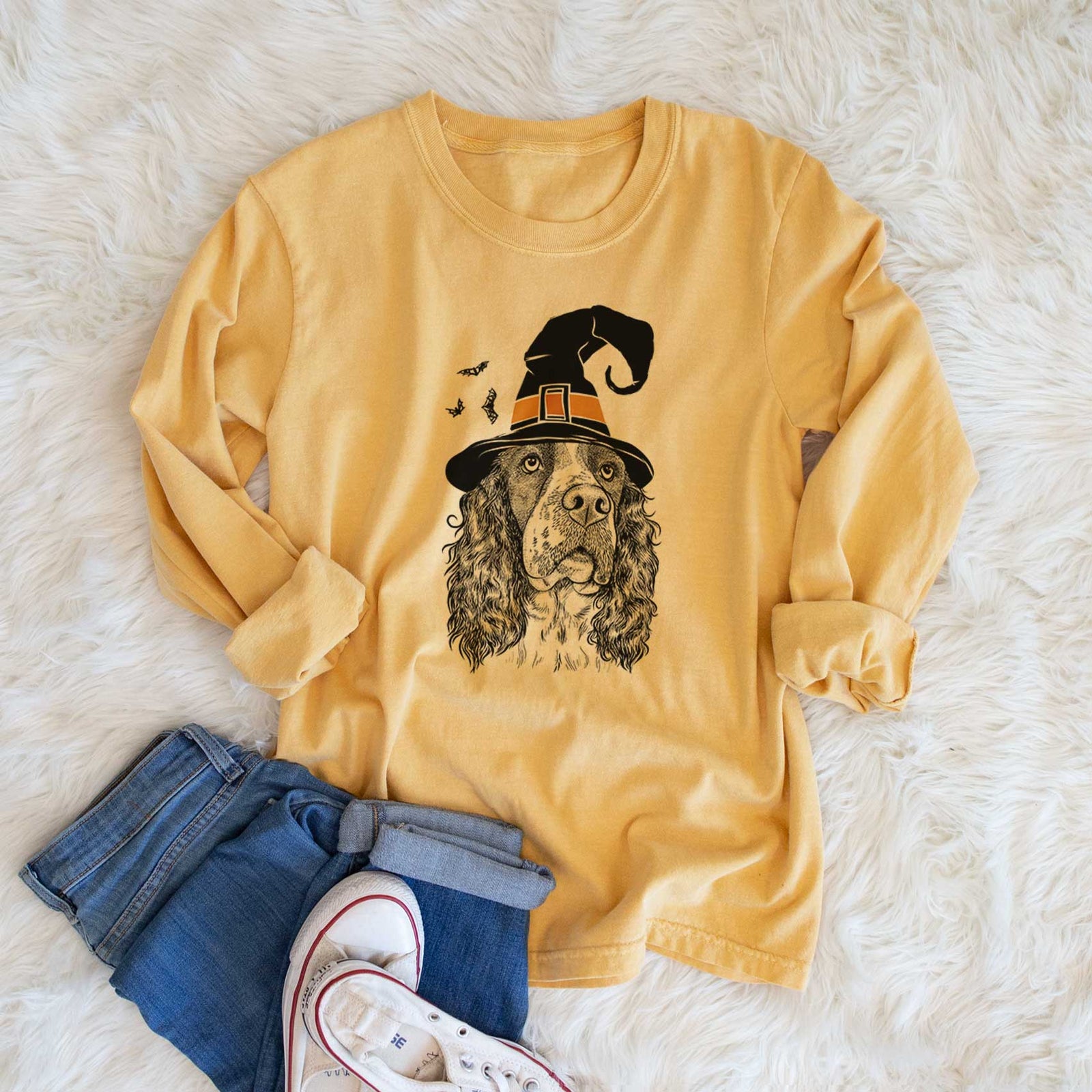 Witch Millie Mae the English Springer Spaniel - Men's Heavyweight 100% Cotton Long Sleeve