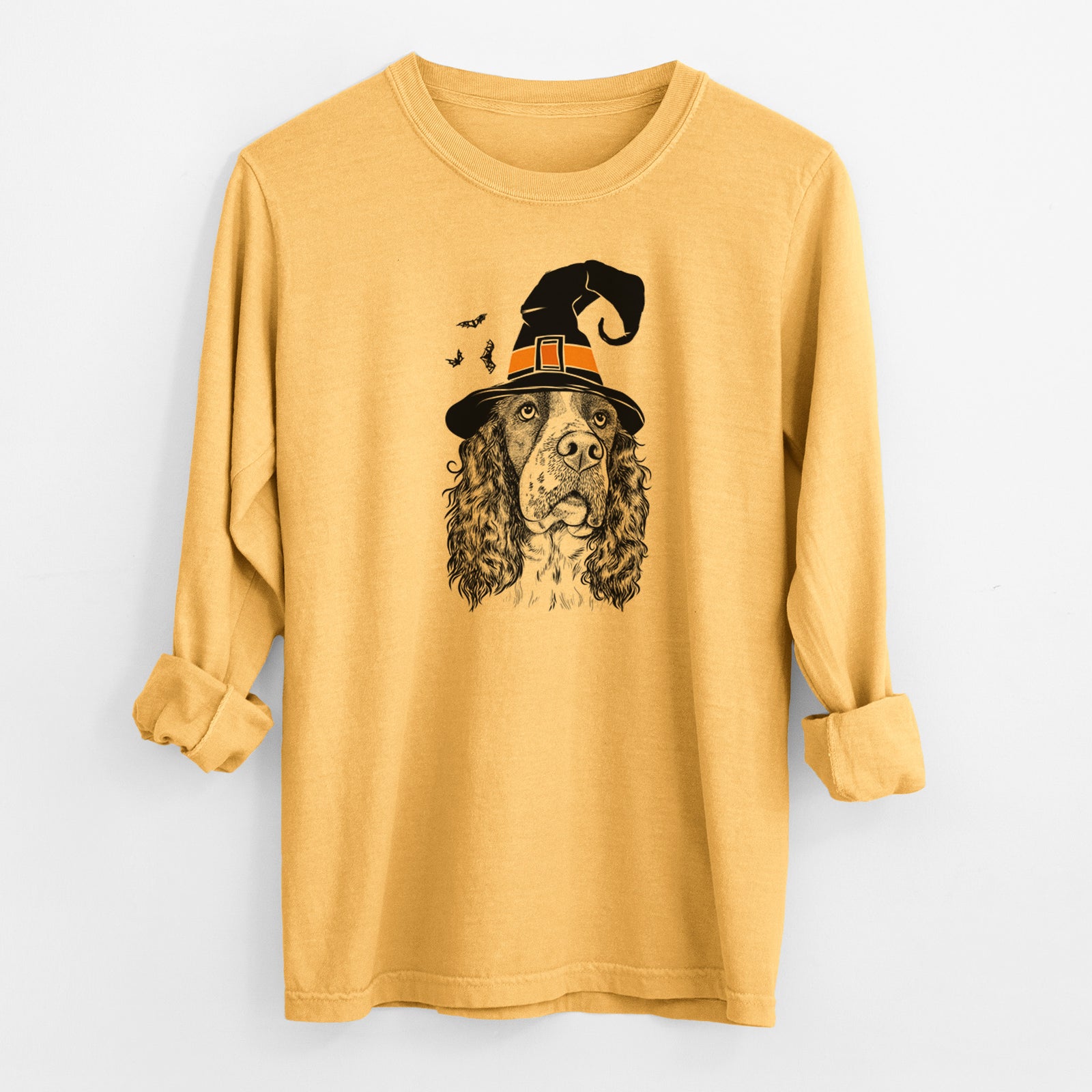 Witch Millie Mae the English Springer Spaniel - Men's Heavyweight 100% Cotton Long Sleeve