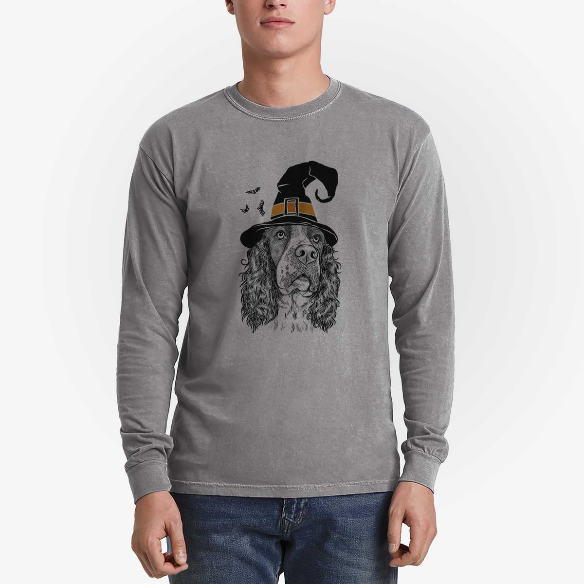 Witch Millie Mae the English Springer Spaniel - Men's Heavyweight 100% Cotton Long Sleeve