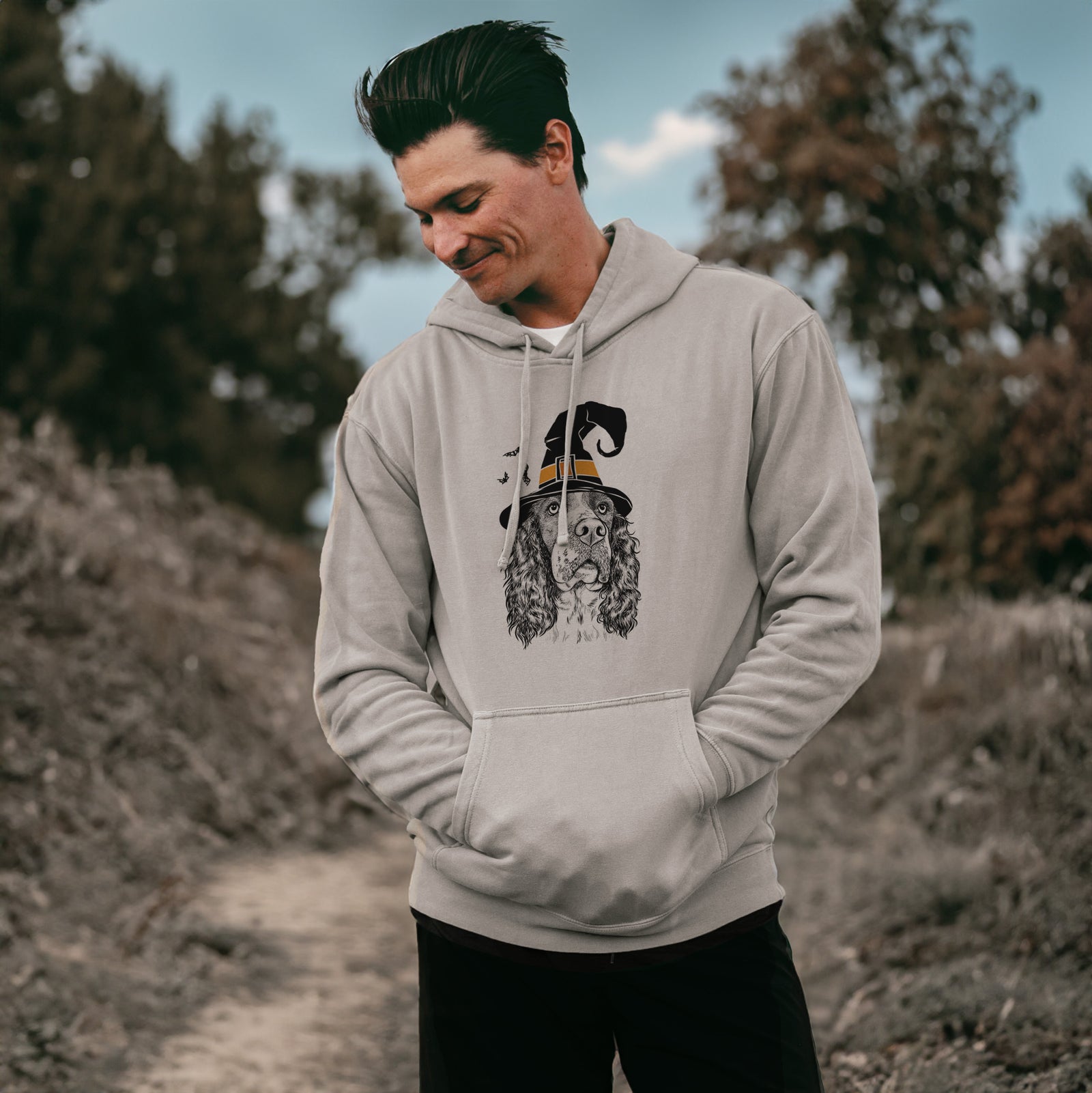 Witch Millie Mae the English Springer Spaniel - Unisex Pigment Dyed Hoodie