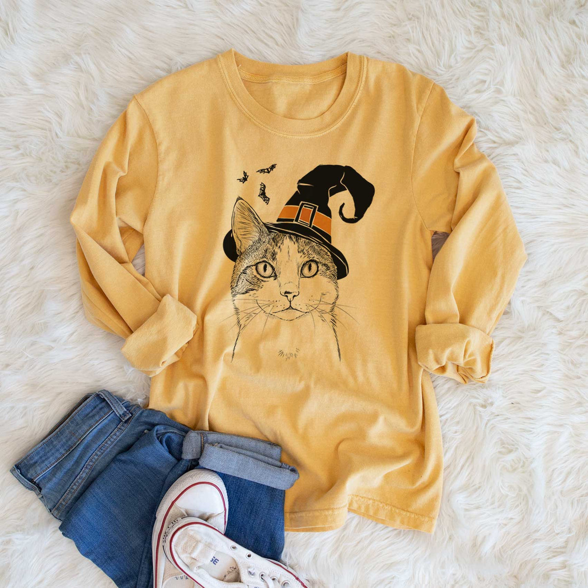 Witch Mini Griffin the Domestic Shorthair Cat - Men's Heavyweight 100% Cotton Long Sleeve