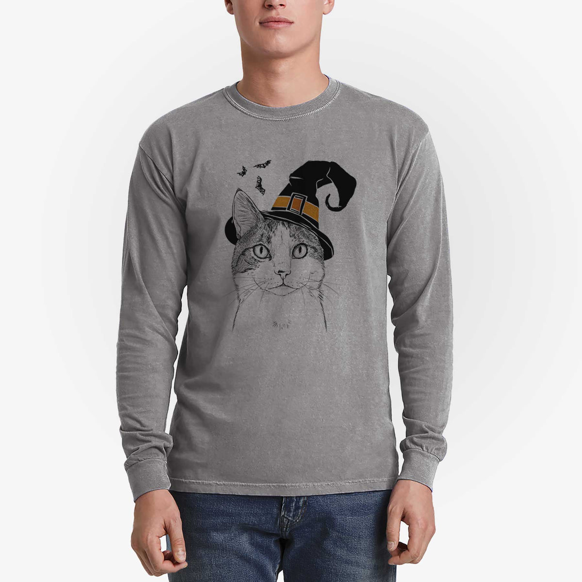 Witch Mini Griffin the Domestic Shorthair Cat - Men's Heavyweight 100% Cotton Long Sleeve