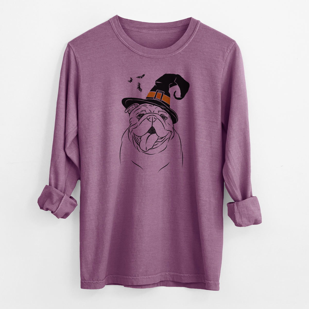 Witch Missy Moo the English Bulldog - Men's Heavyweight 100% Cotton Long Sleeve