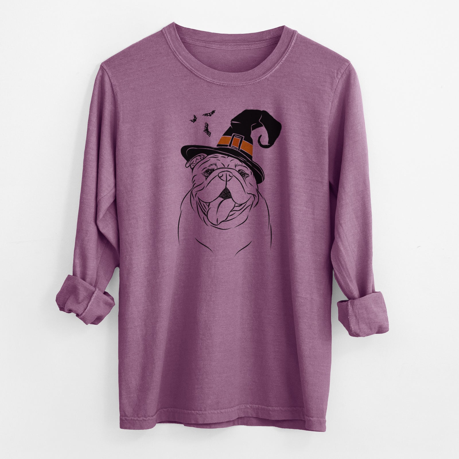 Witch Missy Moo the English Bulldog - Men's Heavyweight 100% Cotton Long Sleeve