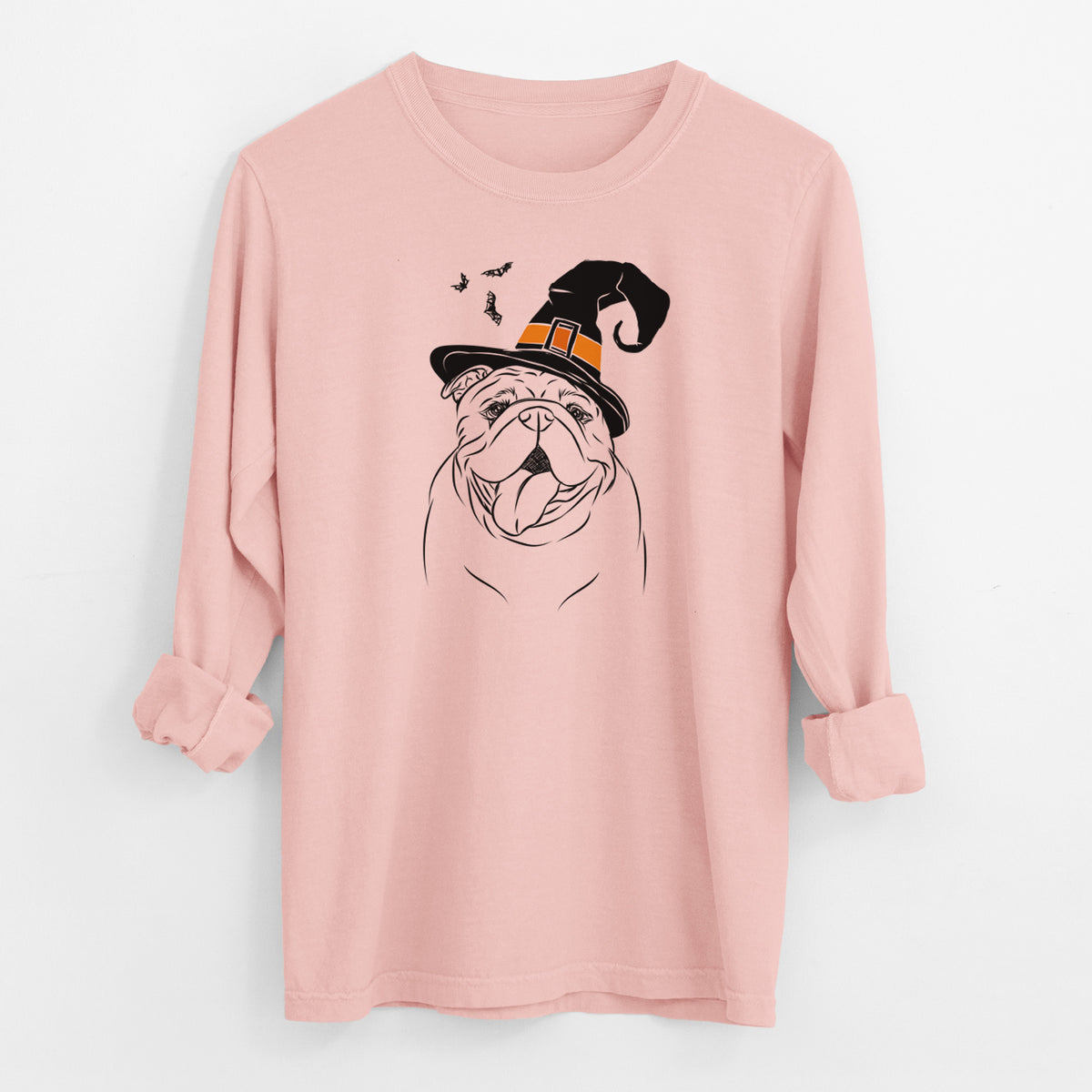 Witch Missy Moo the English Bulldog - Men's Heavyweight 100% Cotton Long Sleeve