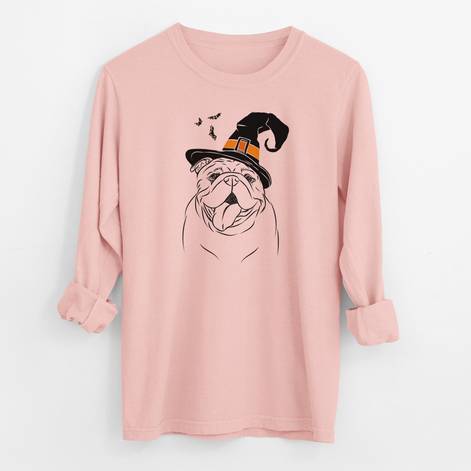 Witch Missy Moo the English Bulldog - Men's Heavyweight 100% Cotton Long Sleeve