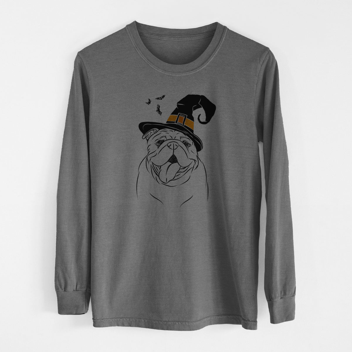 Witch Missy Moo the English Bulldog - Men's Heavyweight 100% Cotton Long Sleeve